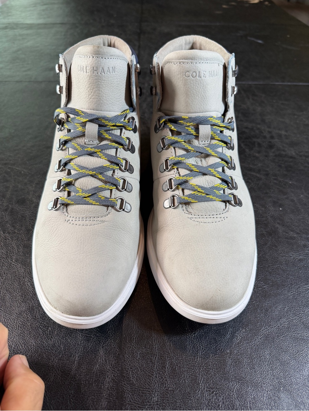 Cole Haan Light Gray Suede Chukka Boots with Yellow-Accent Laces